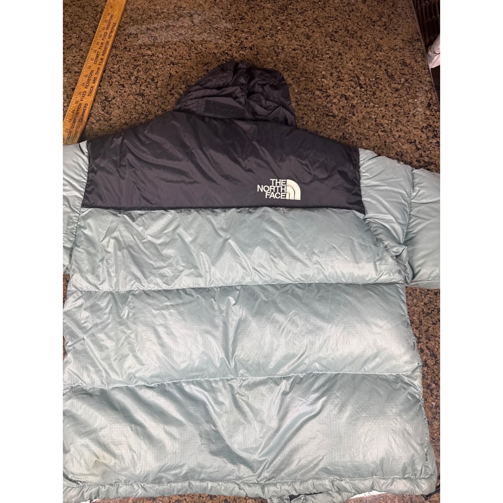 The North Face Nuptse 700 Down Puffer Jacket Womens L Sage Green Black Hooded - Picture 6 of 9